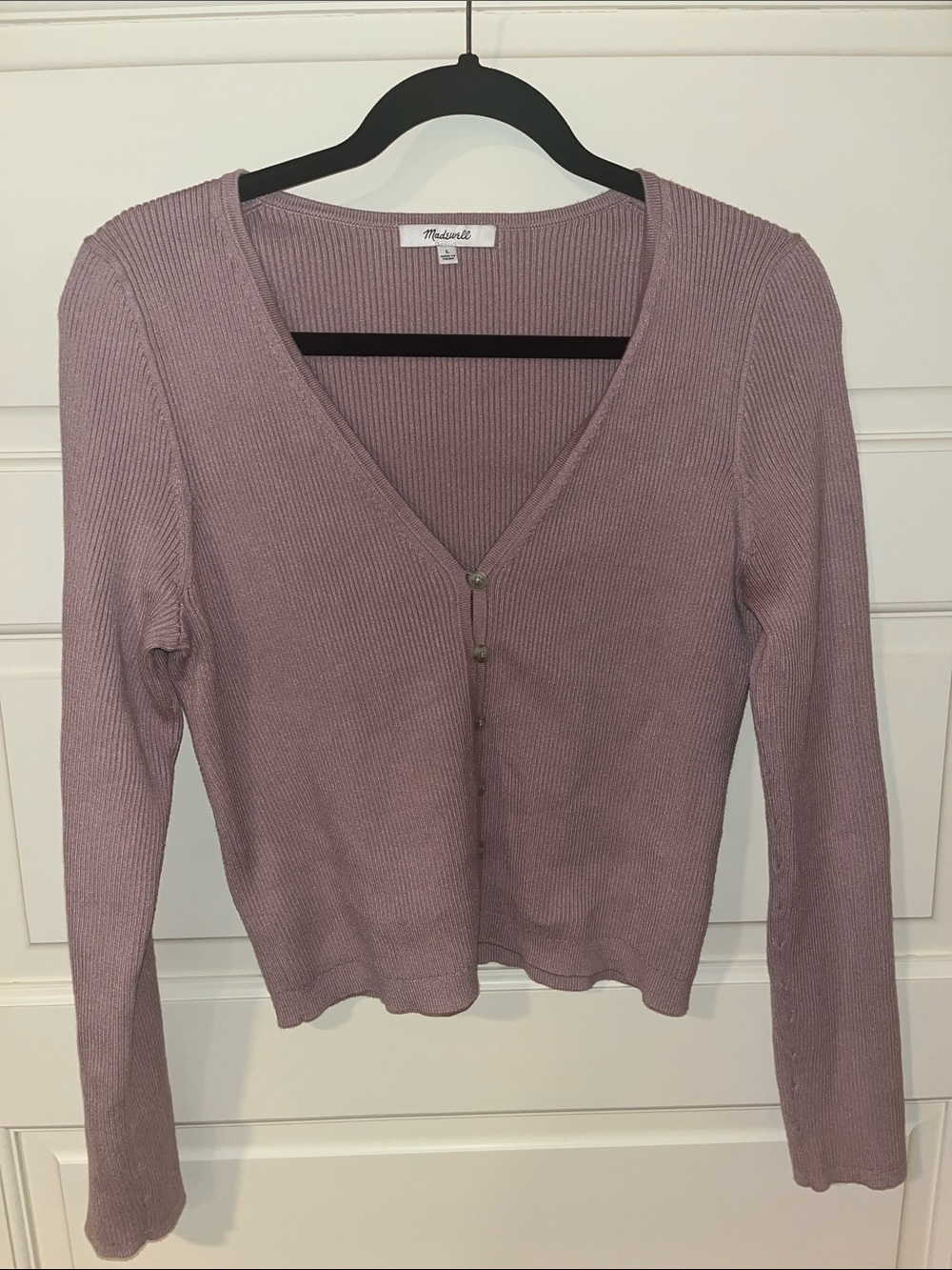 Madewell Dusty Mauve Ribbed V-Neck Button-Up Cardigan